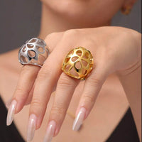 Elegant 18K Gold-Plated Stainless Steel Cutout Ring - Adjustable Sizes 6-8 - Store 42