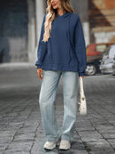 Slightly Stretchy Textured Drawstring Long Sleeve Hoodie with Pocket - Trendy Casual Wear - Store 42