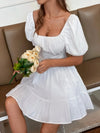 Square Neck Puff Sleeve Mini Dress White
