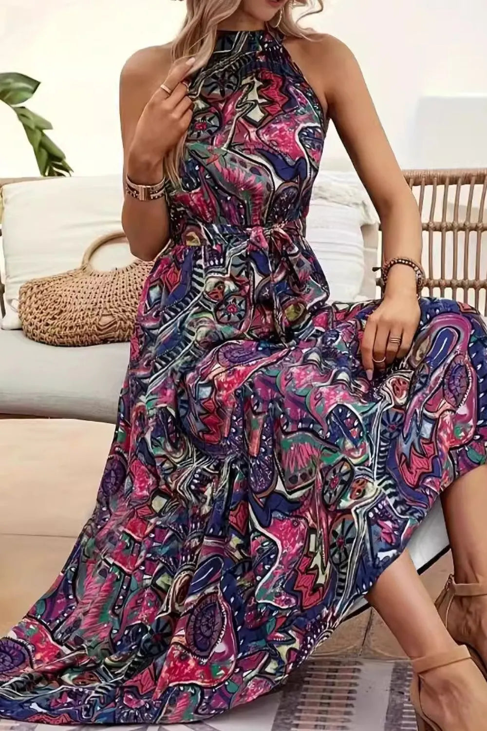 Tied Floral Sleeveless Dress Violet