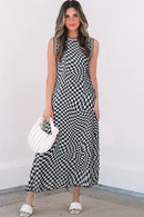 Checkered Round Neck Sleeveless Midi Dress Plaid