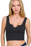 Zenana Seamless Split Neck Bra Tank Top BLACK