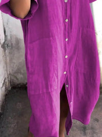Full Size Casual Linen Button-Down Shirt Dress Plus Size - Store 42