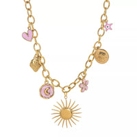 18K Gold-Plated Stainless Steel Charm Necklace Pink sun One Size