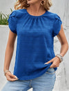 Slightly Stretchy Round Neck Ruched Petal Sleeve Top - 95% Polyester, 5% Spandex - Store 42