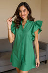 Oh Ruched Johnny Collar Cap Sleeve Mini Dress Green