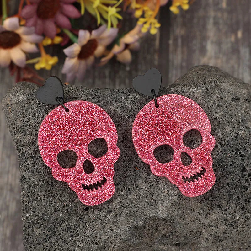 Acrylic Skeleton and Heart Earrings - Unique 2.2-Inch Dangle Design, Lightweight Zinc Alloy