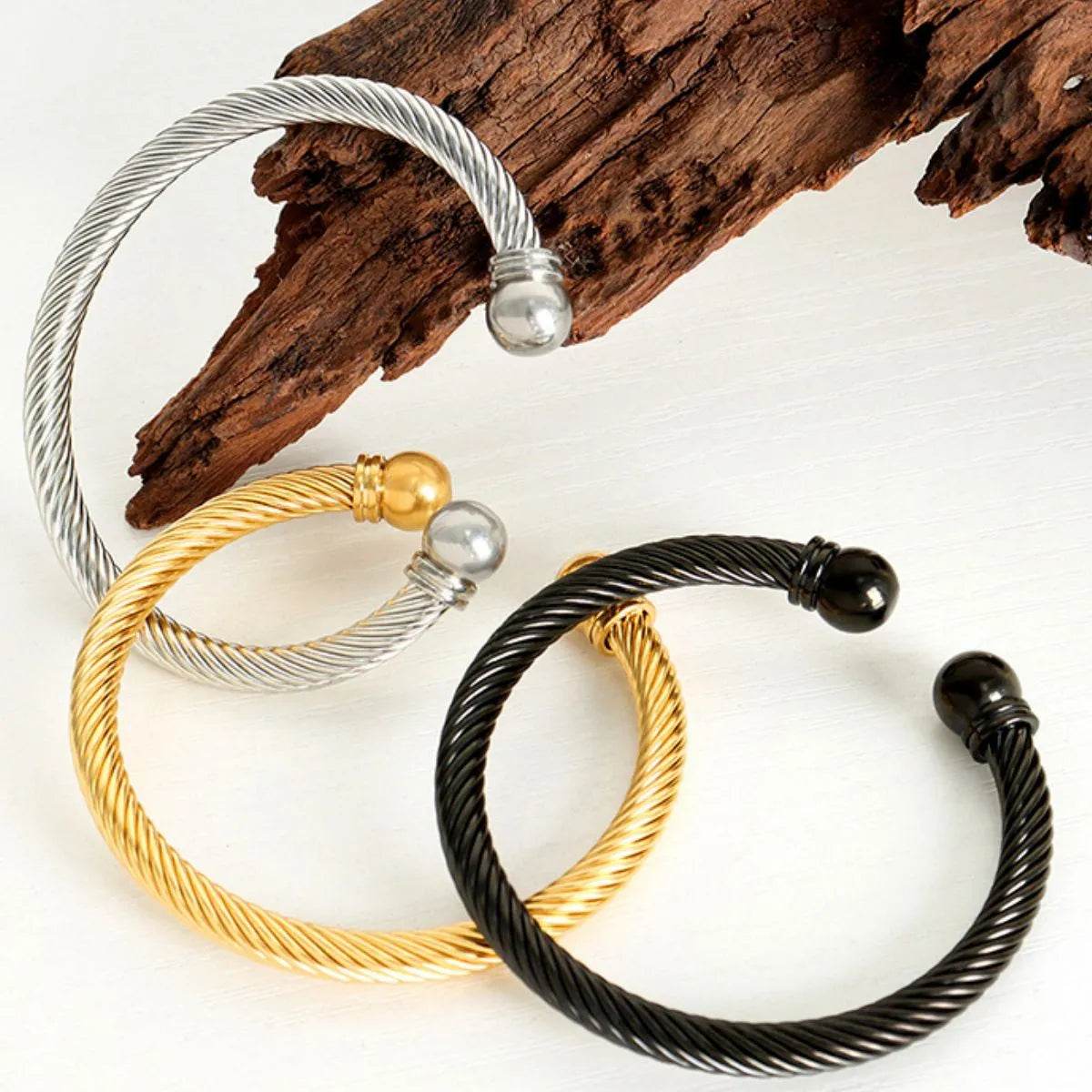 18K Gold-Plated Stainless Steel Twisted Cable Cuff Bracelet - Stylish and Durable Design - Store 42