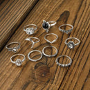 11-Piece Alloy Ring Set with Synthetic Crystals - Elegant Fashion Jewelry Collection - Store 42