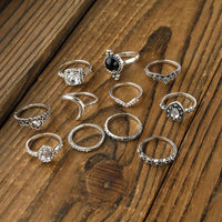 11-Piece Alloy Ring Set with Synthetic Crystals - Elegant Fashion Jewelry Collection - Store 42
