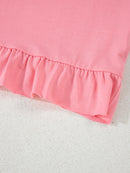 Ruffle Hem Round Neck Relaxed T-Shirt