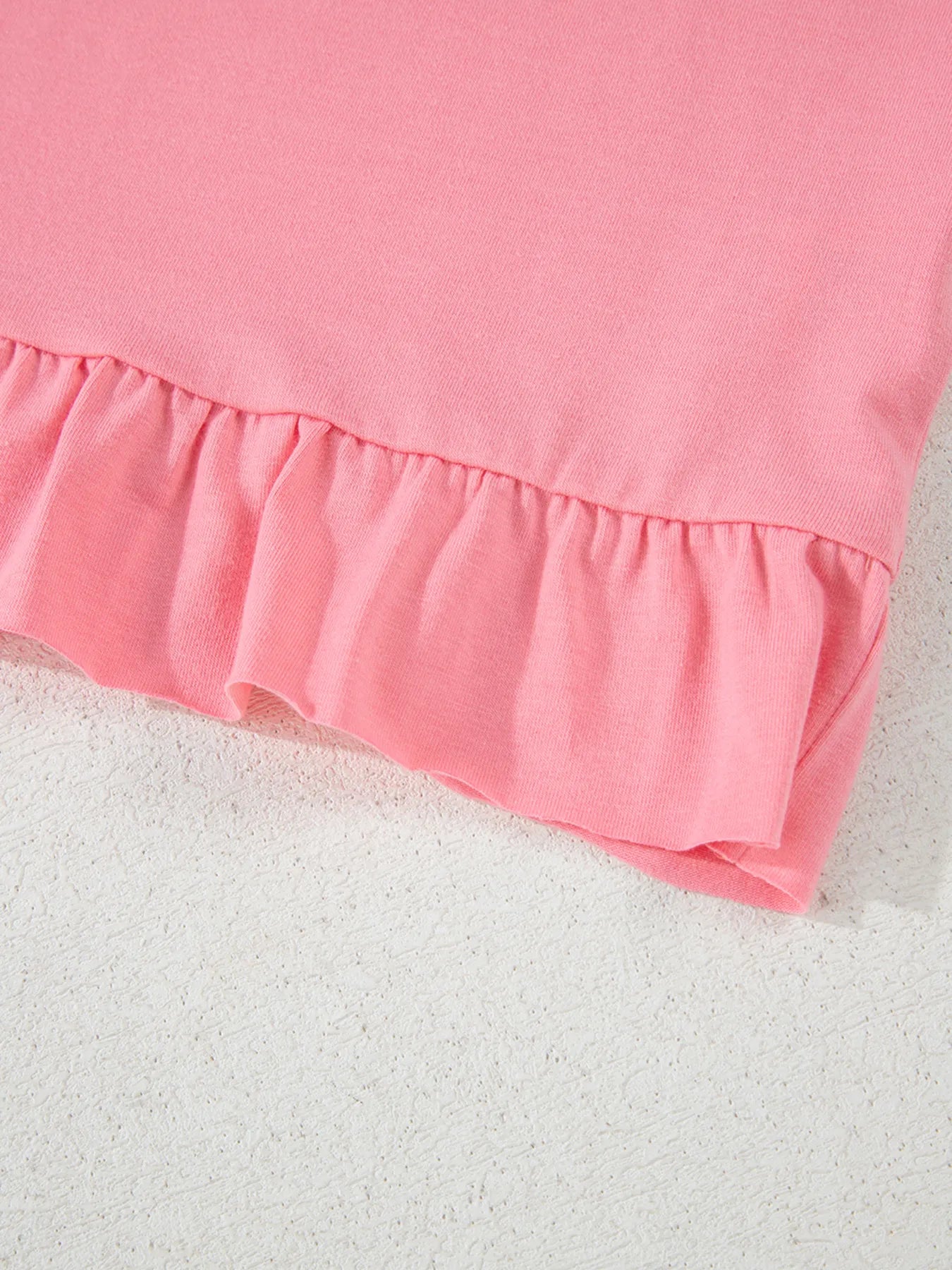 Ruffle Hem Round Neck Relaxed T-Shirt