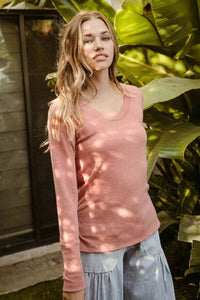 BiBi Mir Solid Raw Edge Neckline Thumb Opening Top - Store 42