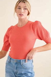 And The Why Puffed Half Sleeve Rib Basic Bodysuit - Store 42