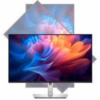 Dell P2725HE 27" Monitor featuring dynamic artwork with colorful designs, highlighting its impressive refresh rate and stunning visuals for gaming and creative work.