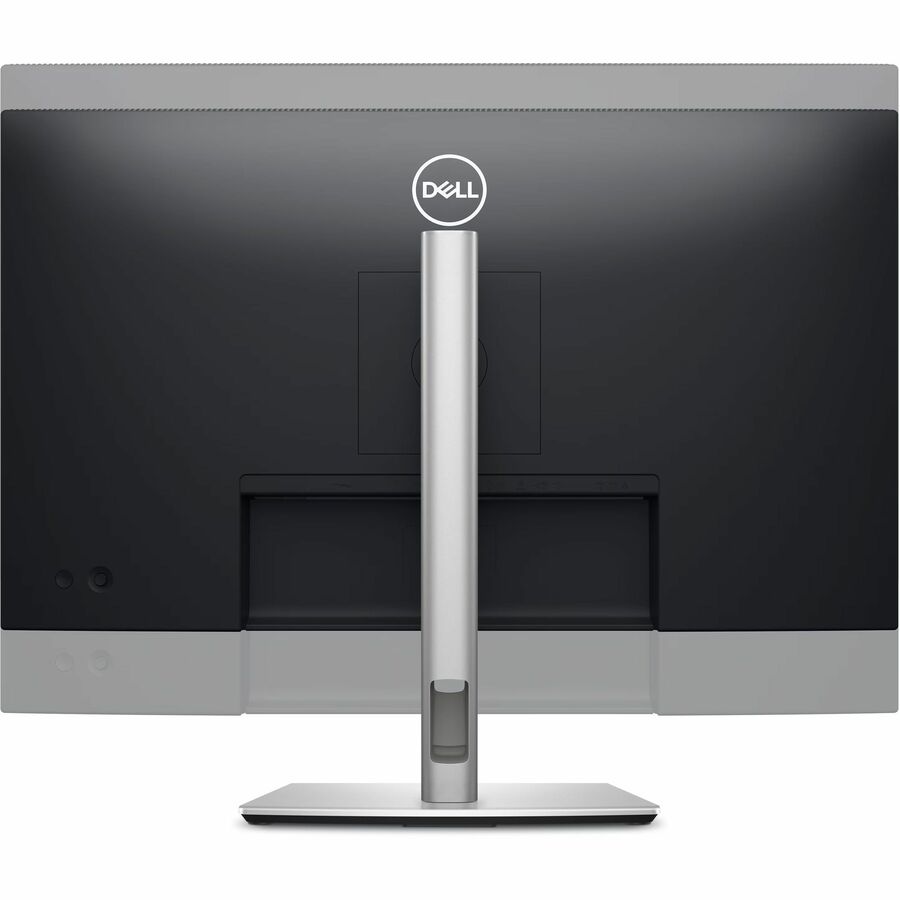 Back view of the Dell P2725HE 27" Monitor displaying its sleek design and adjustable stand, perfect for ergonomic setups in home or office environments.
