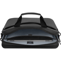 Inside view of the Dell EcoLoop Pro 16" Notebook Carrying Case, showcasing its sleek black interior designed for secure laptop storage.
