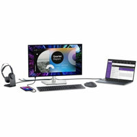 Dell U2424HE 23.8" FHD Monitor with multiple devices connected, showcasing its versatile connectivity options for dynamic work environments.