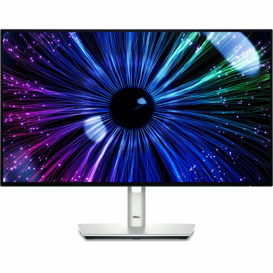 Dell U2424HE 23.8" FHD Monitor featuring a mesmerizing colorful abstract design, highlighting its high-resolution capabilities.