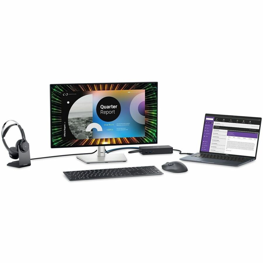The Dell U2424H 24-Inch Full HD LED Monitor displayed alongside ergonomic accessories, illustrating a productive workspace setup.