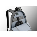 Interior view of the Dell EcoLoop Urban CP4523G 15" Weatherproof Backpack featuring storage for a laptop and headphones, designed for organized carrying.