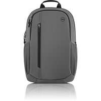 Sleek front view of the Dell EcoLoop Urban CP4523G 15" Weatherproof Backpack in gray, emphasizing its modern design and practical features.