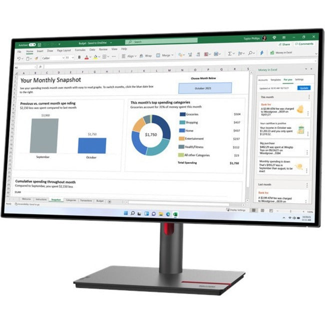 Lenovo ThinkVision P27h-30 27" WQHD IPS Monitor with USB-C, 350 Nit Brightness, KVM Switch