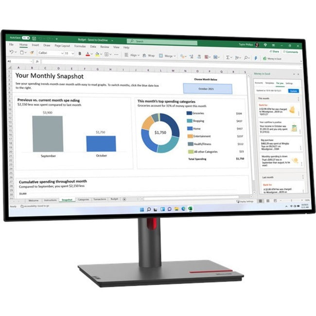 Lenovo ThinkVision P27h-30 27" WQHD IPS Monitor with USB-C, 350 Nit Brightness, KVM Switch