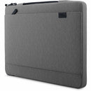 Side view of Dell EcoLoop Urban Sleeve for 11-14 Inch Laptops in Heather Gray, highlighting the retractable handle and minimalistic design for easy portability.