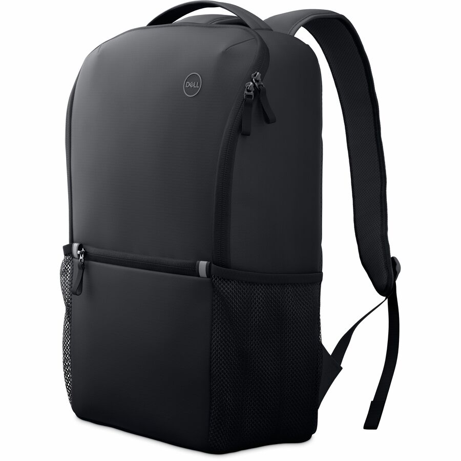 A sleek front view of the Dell EcoLoop 14-16In Backpack, highlighting its minimalist aesthetic and functional compartments, perfect for eco-conscious travelers.