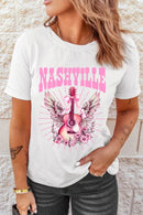 Slightly Stretchy Graphic Round Neck T-Shirt - 62% Polyester, 32% Cotton, 6% Elastane - Store 42