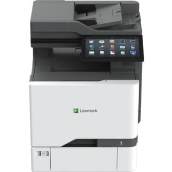 Front view of the Lexmark CX735adse Color Laser Multifunction Printer highlighting its sleek design and advanced features suitable for busy office environments.