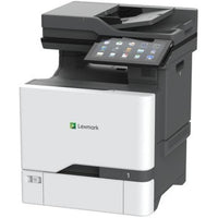 Side view of Lexmark CX735adse Color Laser Multifunction Printer, illustrating its compact design and high-performance capabilities for secure and efficient printing.