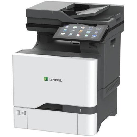 Side view of Lexmark CX735adse Color Laser Multifunction Printer, illustrating its compact design and high-performance capabilities for secure and efficient printing.