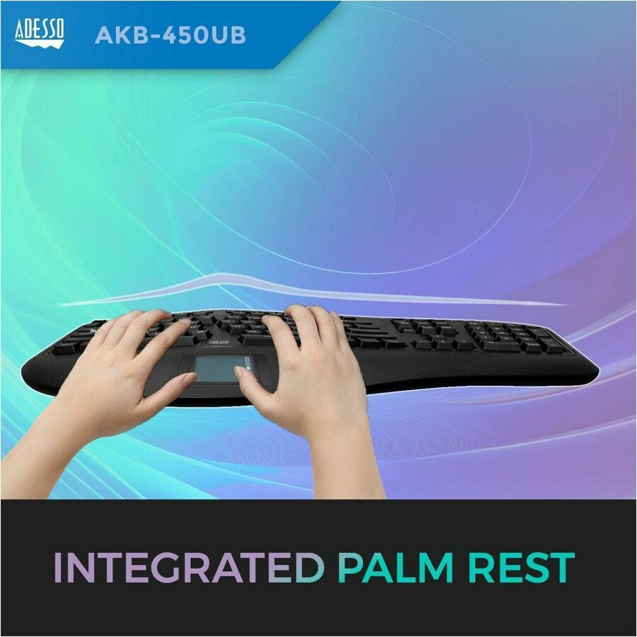Adesso TruForm Ergonomic Touchpad Keyboard with Integrated Palm Rest & Multimedia Hotkeys