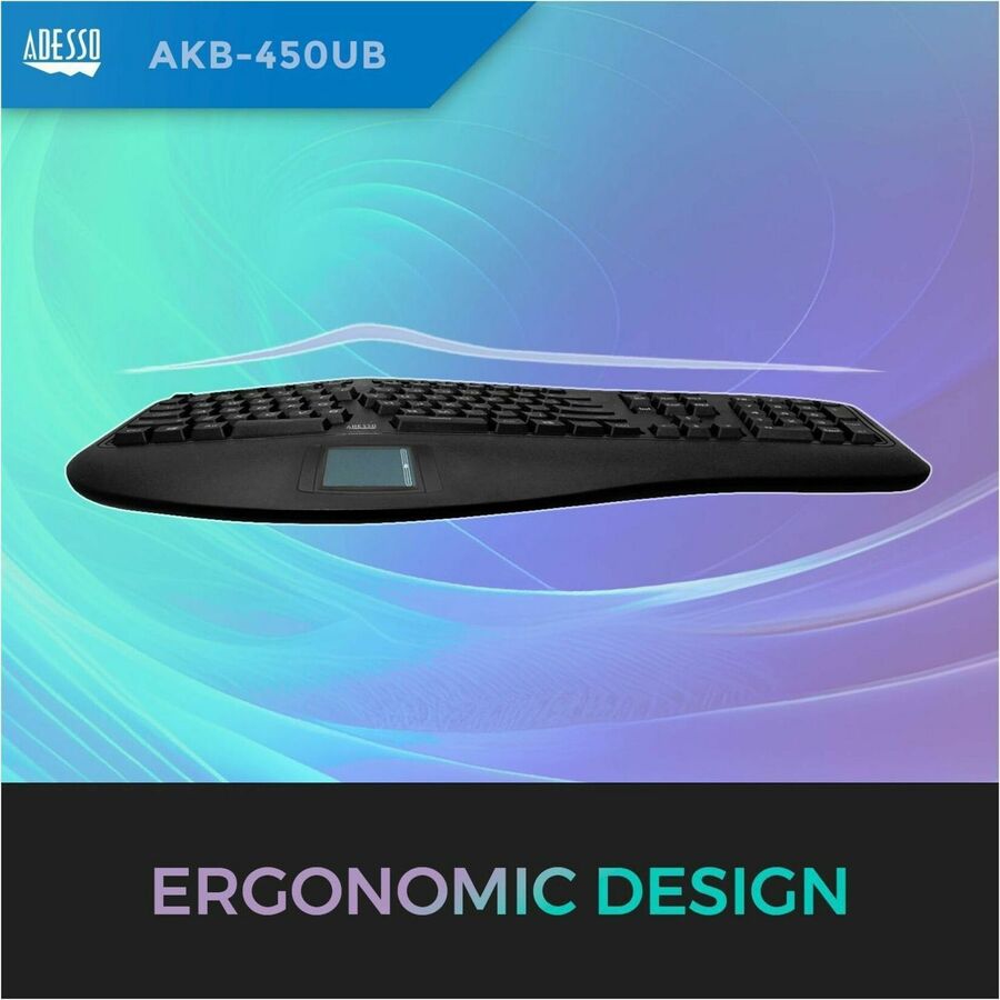Adesso TruForm Ergonomic Touchpad Keyboard with Integrated Palm Rest & Multimedia Hotkeys