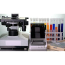 Laboratory environment demonstrating the Seiko 203 DPI Smart Label Printer alongside test tubes, illustrating the printer's versatility in scientific labeling.