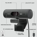 Logitech Brio 500 HD Webcam | Full HD 1080p | Auto Light Correction & Framing | Graphite