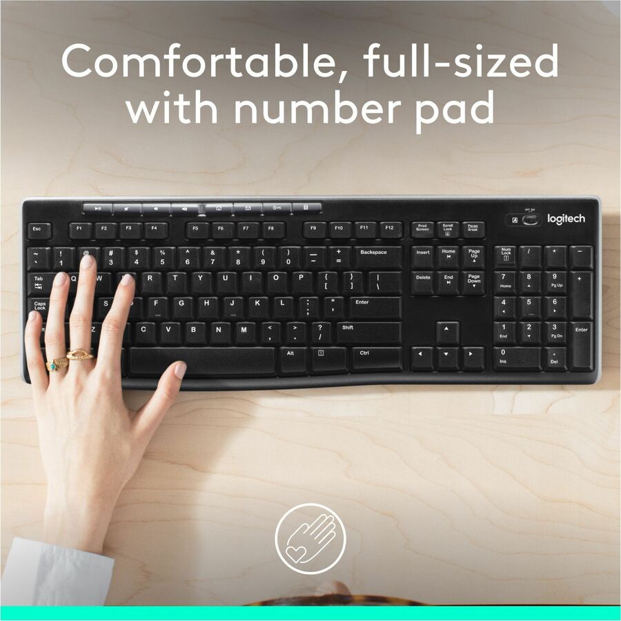 Logitech K270 Wireless Keyboard - 2.4G Connection, Long Battery Life, Spill-Resistant, Full-Size Layout