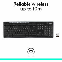 Logitech K270 Wireless Keyboard - 2.4G Connection, Long Battery Life, Spill-Resistant, Full-Size Layout