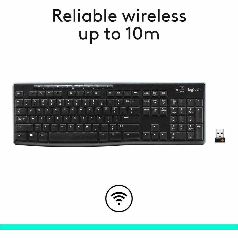 Logitech K270 Wireless Keyboard - 2.4G Connection, Long Battery Life, Spill-Resistant, Full-Size Layout