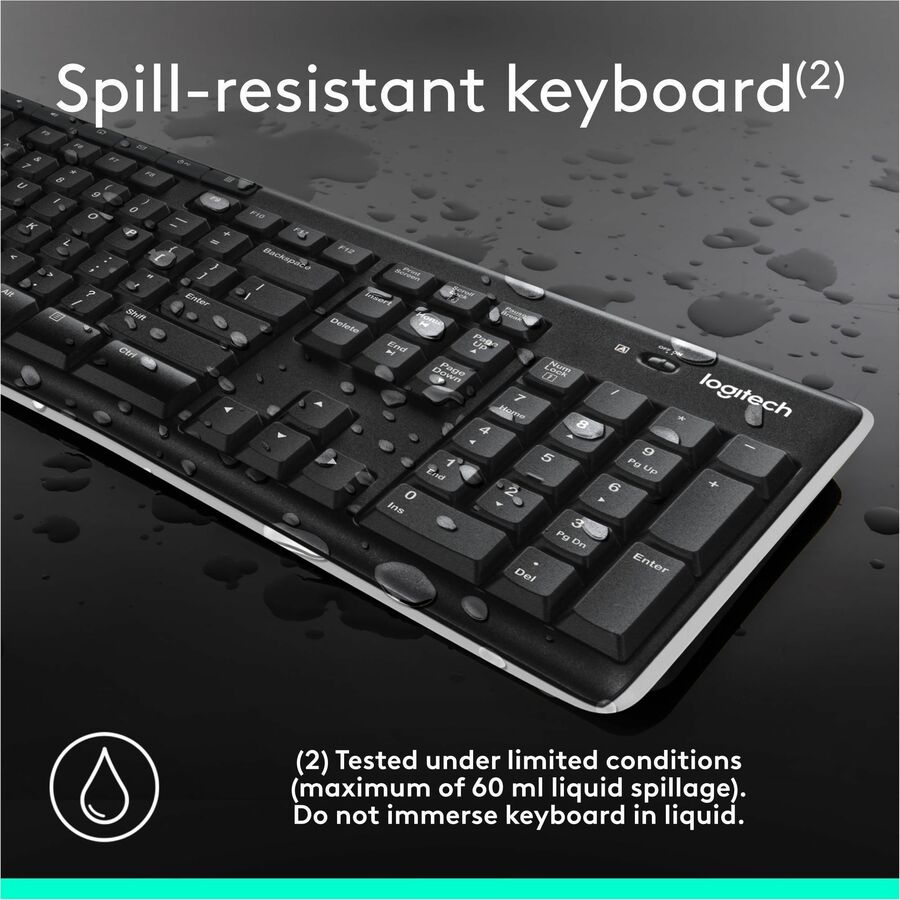 Logitech K270 Wireless Keyboard - 2.4G Connection, Long Battery Life, Spill-Resistant, Full-Size Layout