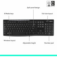 Logitech K270 Wireless Keyboard - 2.4G Connection, Long Battery Life, Spill-Resistant, Full-Size Layout