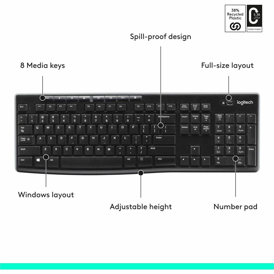Logitech K270 Wireless Keyboard - 2.4G Connection, Long Battery Life, Spill-Resistant, Full-Size Layout
