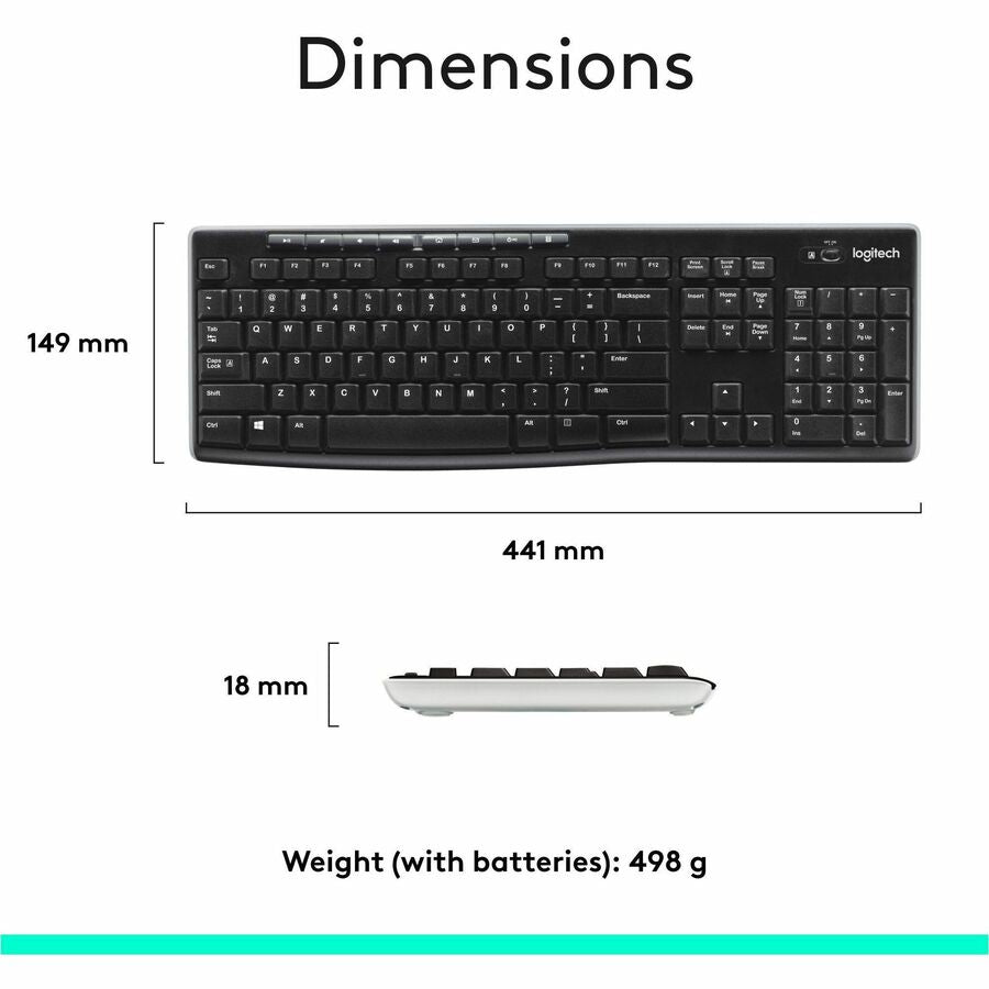 Logitech K270 Wireless Keyboard - 2.4G Connection, Long Battery Life, Spill-Resistant, Full-Size Layout