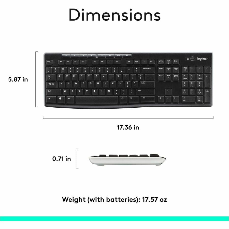Logitech K270 Wireless Keyboard - 2.4G Connection, Long Battery Life, Spill-Resistant, Full-Size Layout