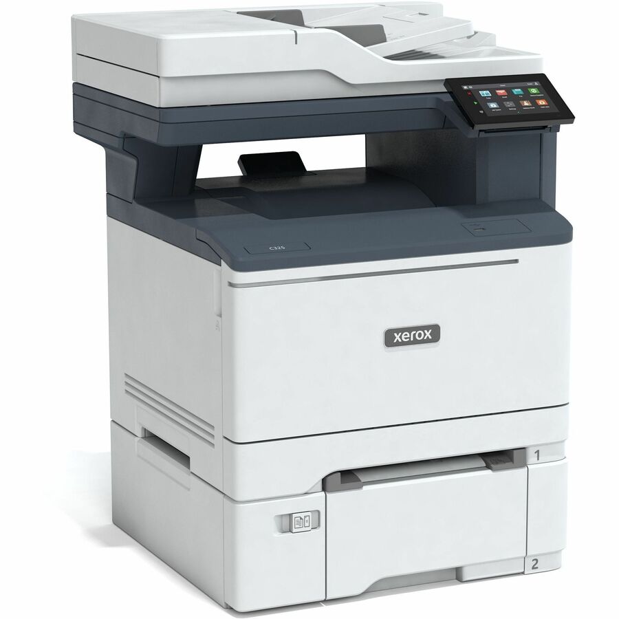 Xerox C325 Color Laser Multifunction Printer shown in-action, emphasizing its versatile features for scanning and copying tasks.