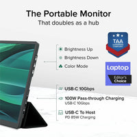 Plugable 15.6" USB-C Portable Monitor with 100W Pass-Through Charging & Dual 10Gbps Hub Ports