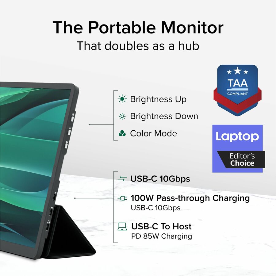 Plugable 15.6" USB-C Portable Monitor with 100W Pass-Through Charging & Dual 10Gbps Hub Ports