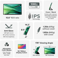 Plugable 15.6" USB-C Portable Monitor with 100W Pass-Through Charging & Dual 10Gbps Hub Ports